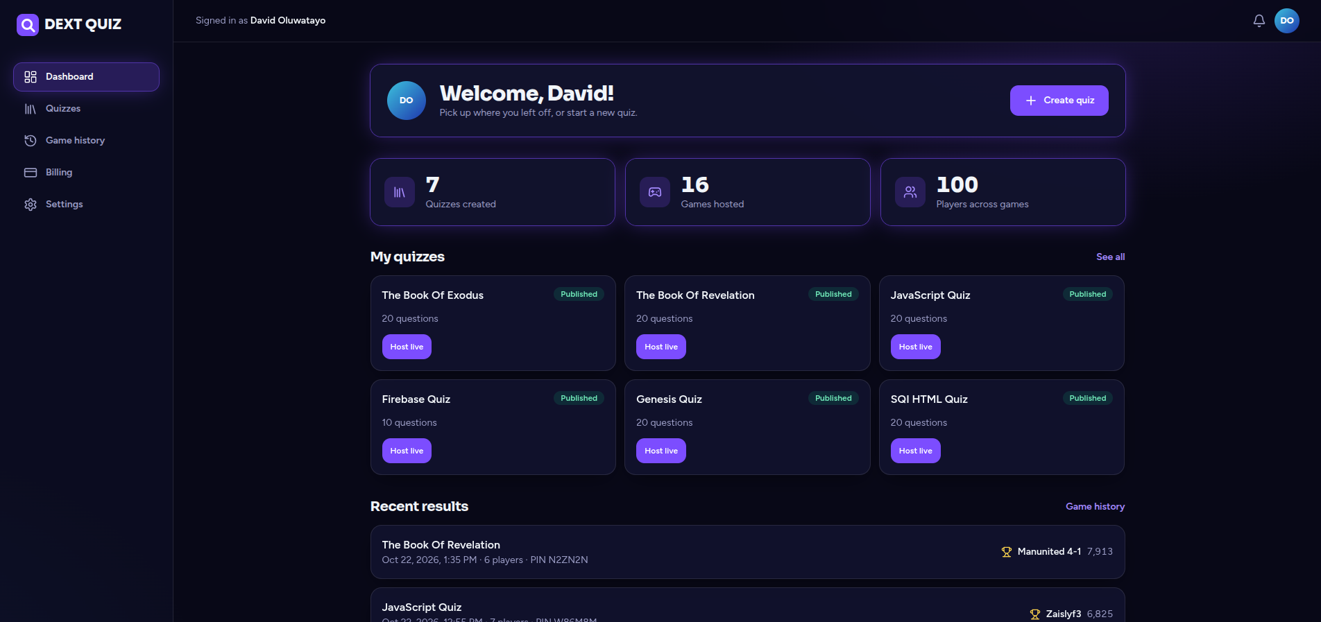 DEXTQuiz product preview